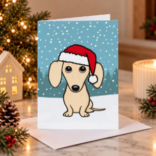 Creme-Dackel Weihnachtsmann Süßer Wiener Hund Weih Feiertagskarte