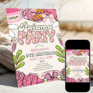 Creme-Daisy-Pyjama-Party-Geburtstagseinladung Einladung