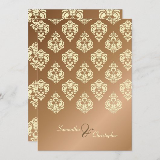 Creme Damask/Imitate Hochzeitsfeiern Einladung (Vorne/Hinten)