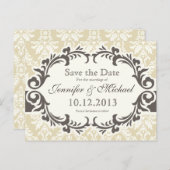 Creme Damask Save the Date Postkarte (Vorne/Hinten)