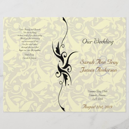 Creme Damast jüdisches Hochzeitsprogramm (Vorderseite)