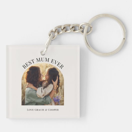 Creme elegante Foto Typografie beste Mum Schlüsselanhänger (Rückseite)