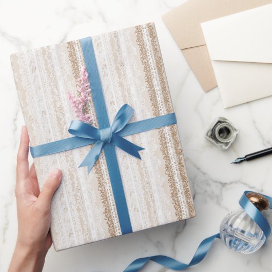 Creme Elfenbein Falsche Spitze Braut Dusche Geschenkpapier (Schenken)