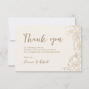 Creme Elfenbein Gold Botanisch Dankeskarte