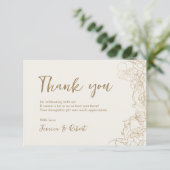 Creme Elfenbein Gold Botanisch Dankeskarte (Stehend Vorderseite)