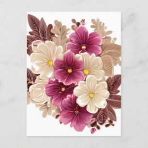 Creme Elfenbein und Burgunder Blumen auf einem Vin Postkarte