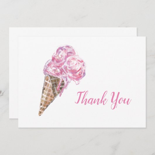 Creme Erdbeere Eis Dankeskarte (Vorne/Hinten)