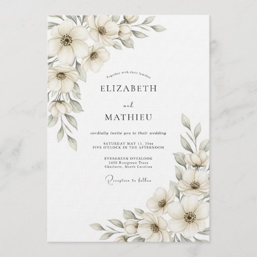 Creme-etherische botanische Hochzeit Einladung (Vorderseite)