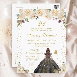 Creme Floral Brünett Hair Princess Geburtstagspart Postkarte