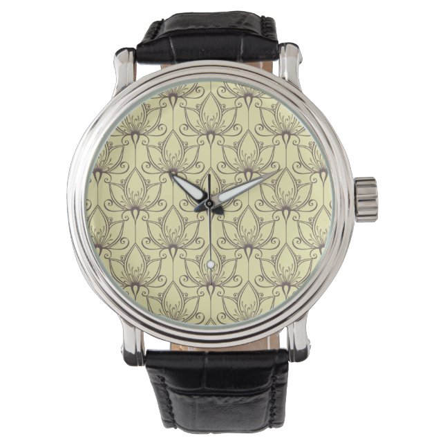 Creme Floral Muster Armbanduhr (Vorderseite)