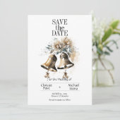 Creme Floral Pastel mit Hochzeitsglocken Save The Date (Stehend Vorderseite)