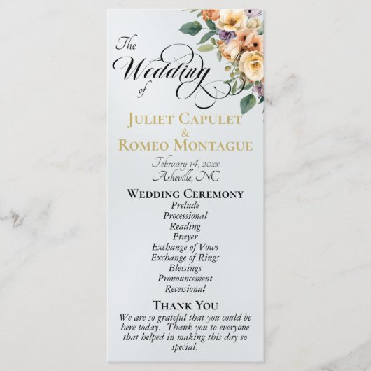 Creme Floral - Perlenweiße Hochzeit Programm (Vorderseite)