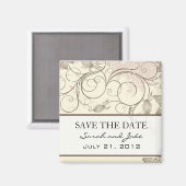 Creme Floral Save the Date Kühlschrankmagnet (Vorderseite/Rückseite)