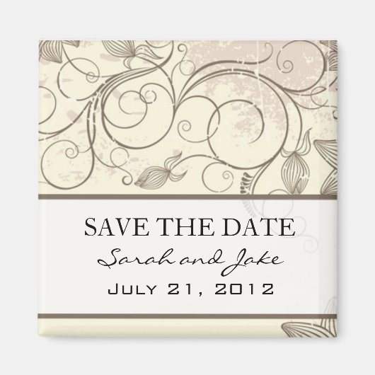 Creme Floral Save the Date Kühlschrankmagnet (Vorne)