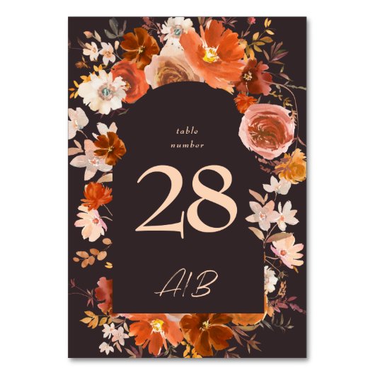 Creme floral Terracotta Arch Wedding Tischnummer (Rückseite)