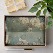 Creme Florals im grünen Hintergrund Seidenpapier (Geschenk)