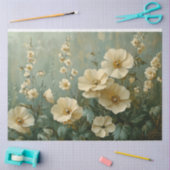 Creme Florals im grünen Hintergrund Seidenpapier (Basteln)