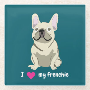 Creme Französische Bulldogge, Ich liebe meinen Hun Glasuntersetzer