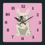 Creme Französische Bulldogge Quadratische Wanduhr<br><div class="desc">Creme Französische Bulldogge,  rosa</div>