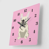 Creme Französische Bulldogge Quadratische Wanduhr (Winkel)