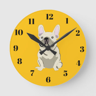 Creme-Französische Bulldogge Runde Wanduhr