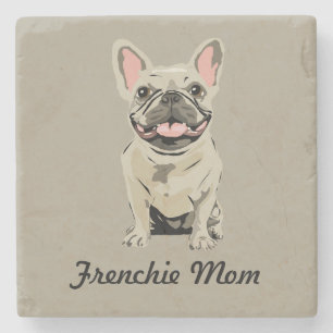 Creme Französische Bulldogge Steinuntersetzer