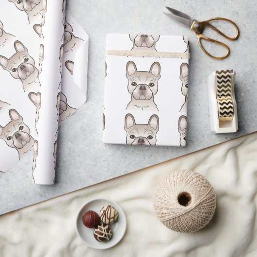 Creme French Bulldog Dog Head Pattern Geschenkpapier (Kunsthandwerk)