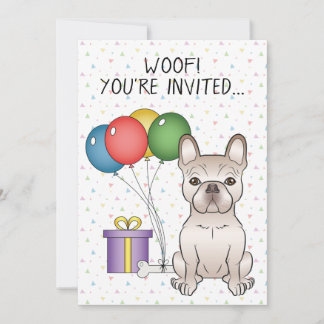 Creme French Bulldog Niedlicher Cartoon Dog Geburt Einladung