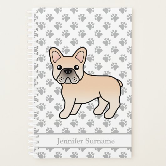 Creme French Bulldog Niedlicher Cartoon Dog & Text Planer (Vorderseite)