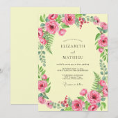 Creme-Fuchsien-Pfingstrosen-Hochzeit Einladung (Vorne/Hinten)