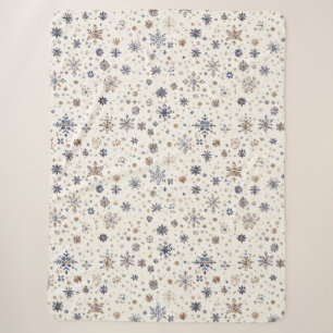 Creme Gold Blaue Schneeflocken Weihnachten Sherpadecke
