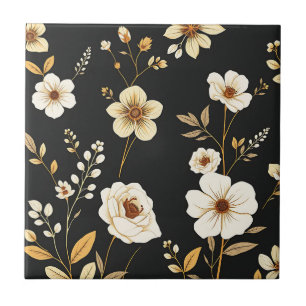 Creme-Gold-Blumenmuster Schwarz Fliese