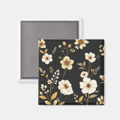 Creme-Gold-Blumenmuster Schwarz Magnet (Vorderseite/Rückseite)