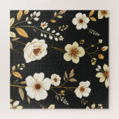 Creme-Gold-Blumenmuster Schwarz Puzzle (Horizontal)