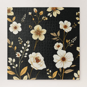 Creme-Gold-Blumenmuster Schwarz Puzzle