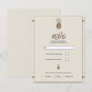 Creme Gold Braune Ananas Minimale Hochzeits-RSVP  Einladung