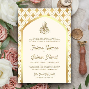 Creme Gold Diamanten Bogen Muslimische Hochzeit Einladung