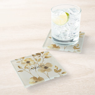 Creme Gold Floral Glasuntersetzer