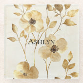 Creme Gold Floral Glasuntersetzer (Vorderseite)