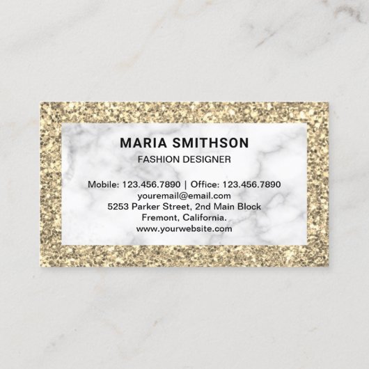 Creme Gold Glitzer High Heels aus weißem Marmor Visitenkarte (Rückseite)