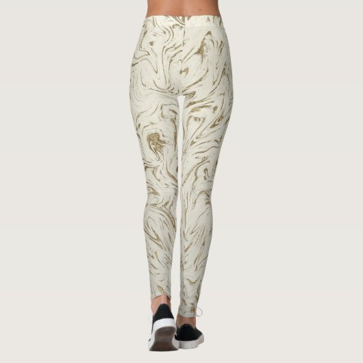 Creme & Gold Glitzer Marmor Swirl Moderner Glanz Leggings (Rückseite)