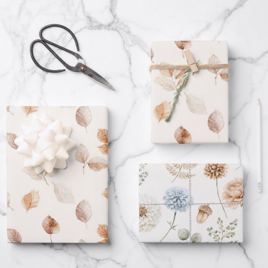Creme Gold Herbstlaub Geschenkpapier Set (Vorderseite)