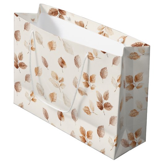 Creme Gold Herbstlaub Große Geschenktüte (Vorderseite Schrägansicht)