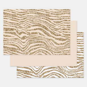 Creme Gold Imitats Glitzer Zebra Geschenkpapier Set