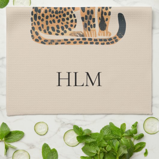 Creme Gold Leopard Animal Monogram Geschirrtuch (Gefaltet)