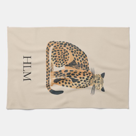 Creme Gold Leopard Animal Monogram Geschirrtuch (Horizontal)