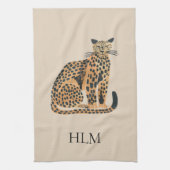 Creme Gold Leopard Animal Monogram Geschirrtuch (Vertikal)