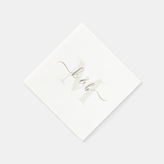 Creme & Gold Monogram Swash Script White Cocktail Serviette (Ecke)