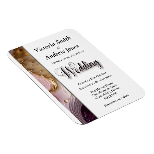 Creme, Gold & Pink Swirt Einladung zur Hochzeit Magnet (Rechte Seite)