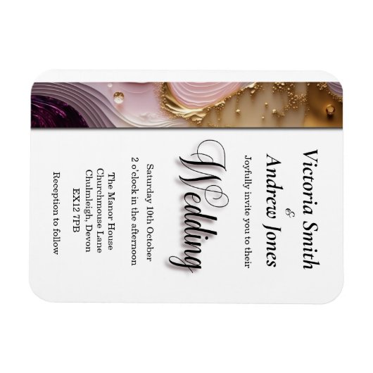 Creme, Gold & Pink Swirt Einladung zur Hochzeit Magnet (Horizontal)